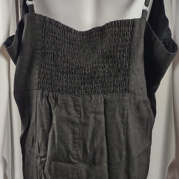 Forever 21+ Black Linen Blend Midi Dress Spaghetti Strap Tie Front Size 3X - Picture 5 of 12